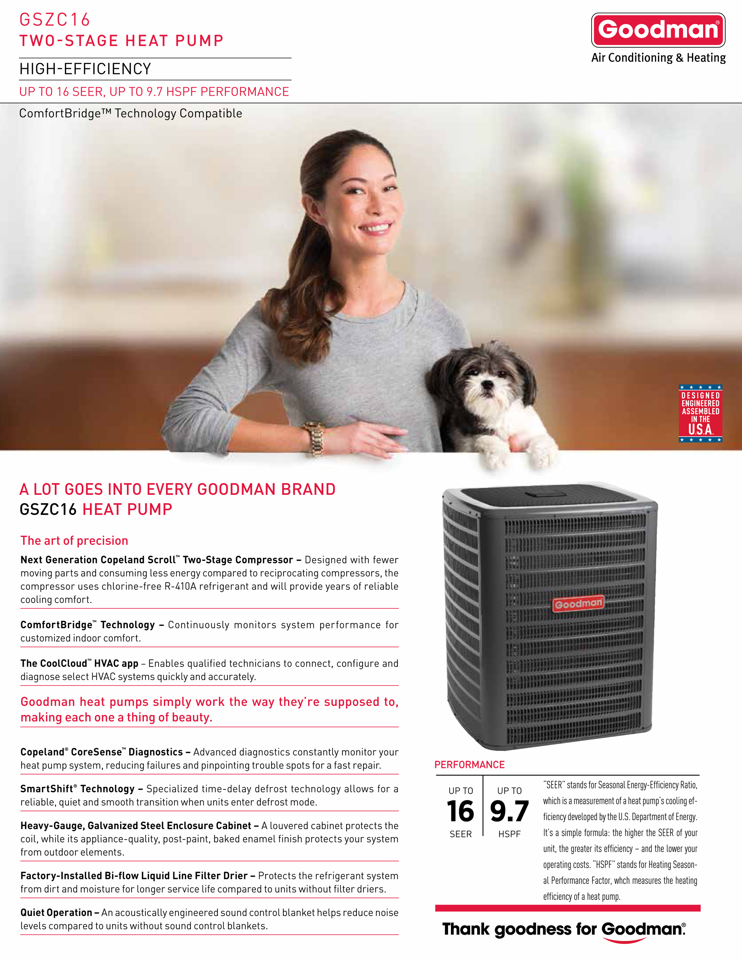 3 Ton Goodman 16 SEER Two Stage Heat Pump System GSZC160361A, AVPTC37C14 Variable Speed